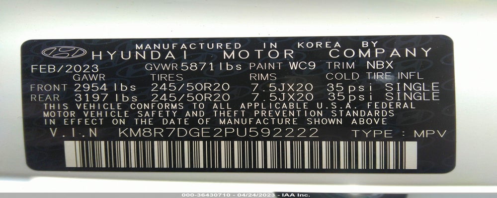 KM8R7DGE2PU592222 2023 HYUNDAI PALISADE photo no. 9
