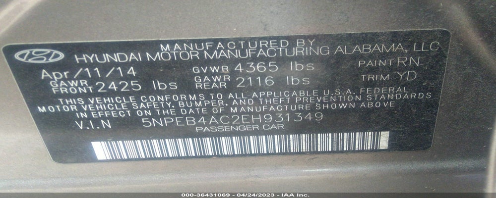 5NPEB4AC2EH931349 2014 HYUNDAI SONATA photo no. 9