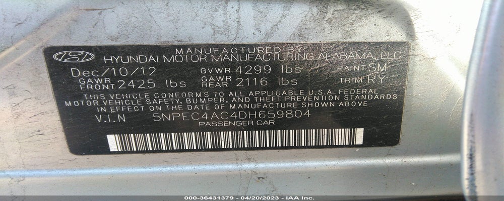5NPEC4AC4DH659804 2013 HYUNDAI SONATA photo no. 9