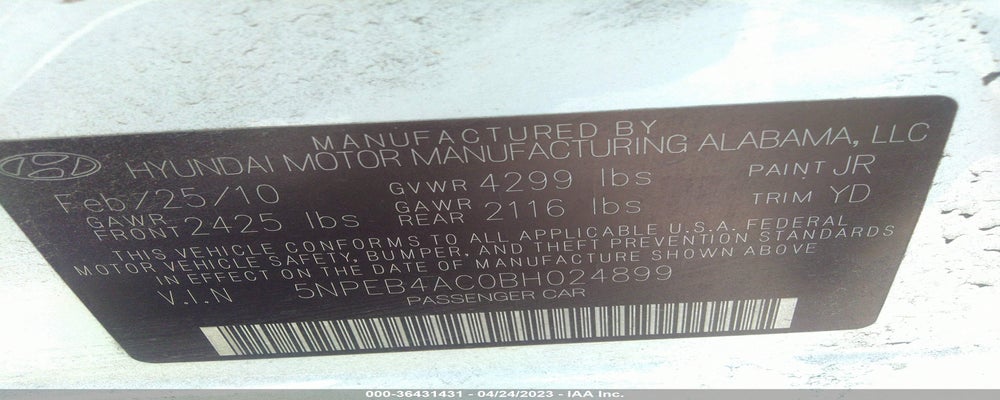 5NPEB4AC0BH024899 2011 HYUNDAI SONATA photo no. 9