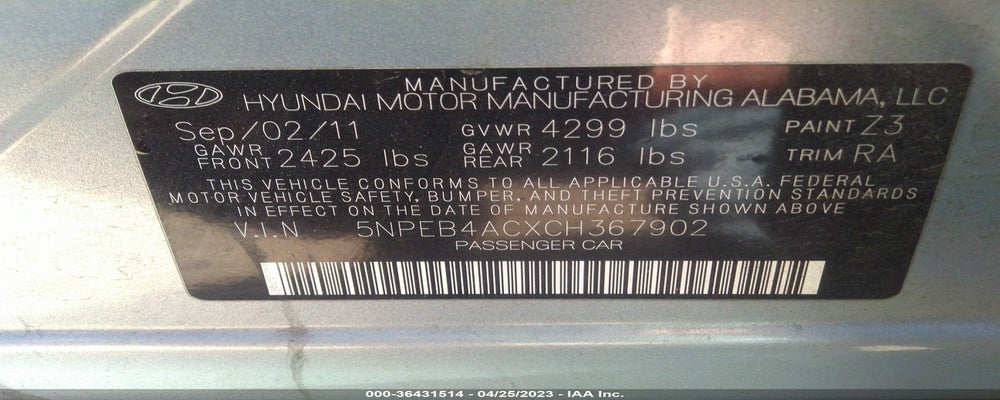 5NPEB4ACXCH367902 2012 HYUNDAI SONATA photo no. 9