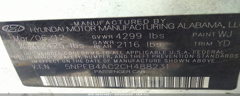 5NPEB4AC2CH488231 2012 HYUNDAI SONATA photo no. 9