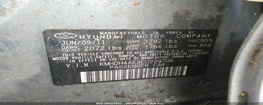 KMHDH4AE3CU209706 2012 HYUNDAI ELANTRA photo no. 9