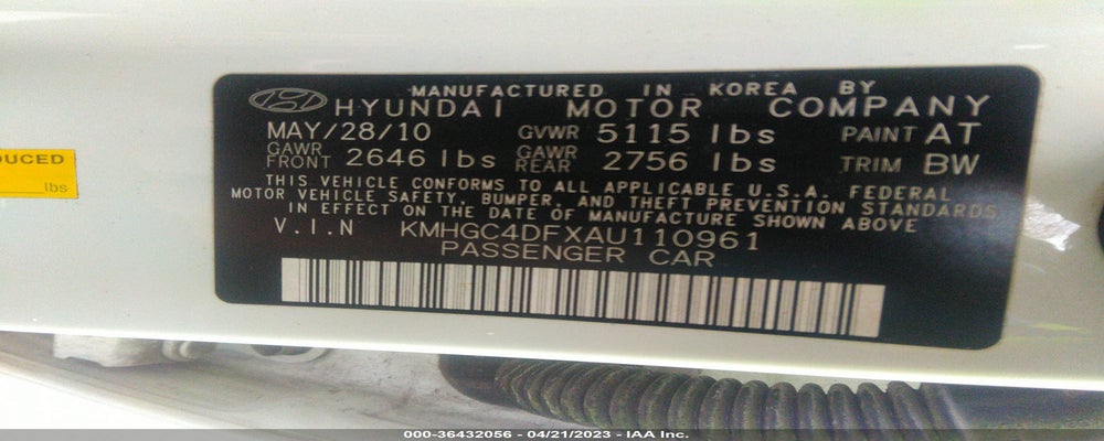 KMHGC4DFXAU110961 2010 HYUNDAI GENESIS photo no. 9