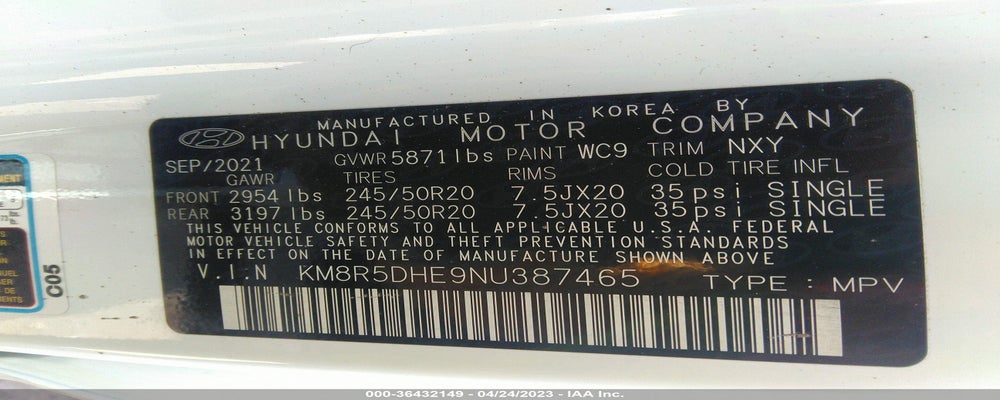 KM8R5DHE9NU387465 2022 HYUNDAI PALISADE photo no. 9