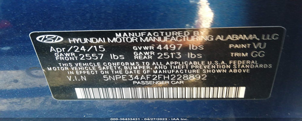 5NPE34AF2FH228892 2015 HYUNDAI SONATA photo no. 9