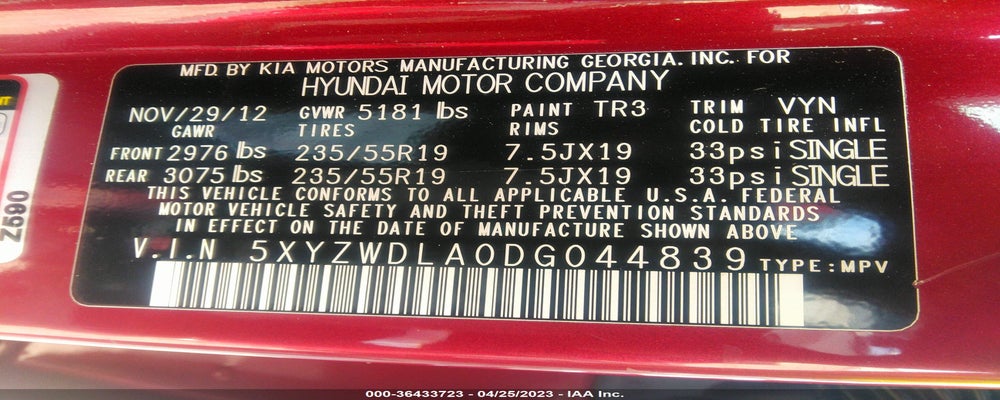 5XYZWDLA0DG044839 2013 HYUNDAI SANTA FE photo no. 9