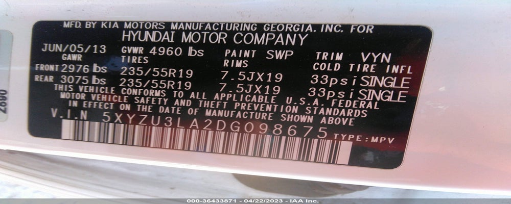 5XYZU3LA2DG098675 2013 HYUNDAI SANTA FE photo no. 9