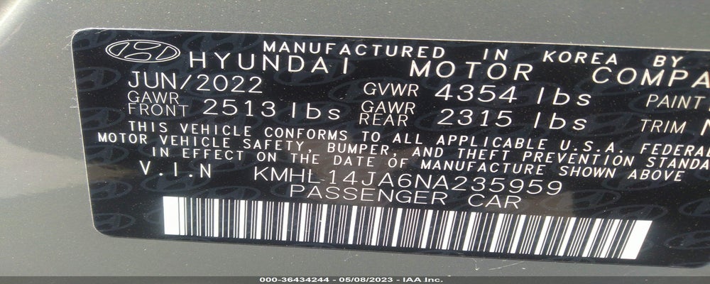 KMHL14JA6NA235959 2022 HYUNDAI SONATA photo no. 9