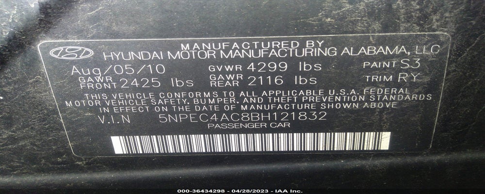 5NPEC4AC8BH121832 2011 HYUNDAI SONATA photo no. 9