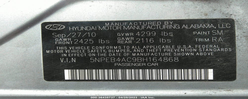 5NPEB4AC9BH164868 2011 HYUNDAI SONATA photo no. 9