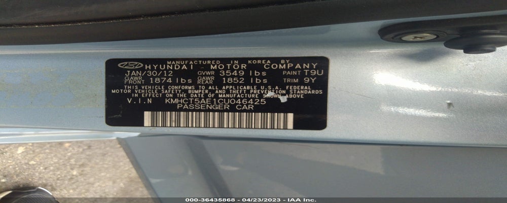 KMHCT5AE1CU046425 2012 HYUNDAI ACCENT photo no. 9