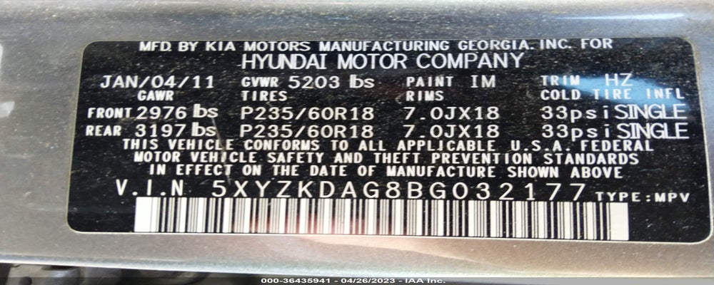 5XYZKDAG8BG032177 2011 HYUNDAI SANTA FE photo no. 9