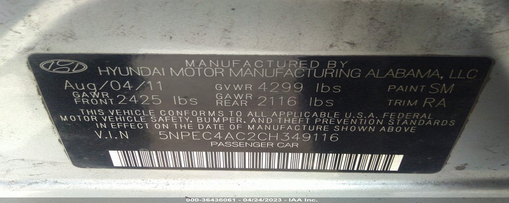 5NPEC4AC2CH349116 2012 HYUNDAI SONATA photo no. 9