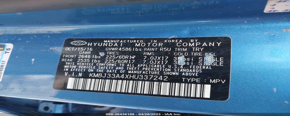 KM8J33A4XHU337242 2017 HYUNDAI TUCSON photo no. 9