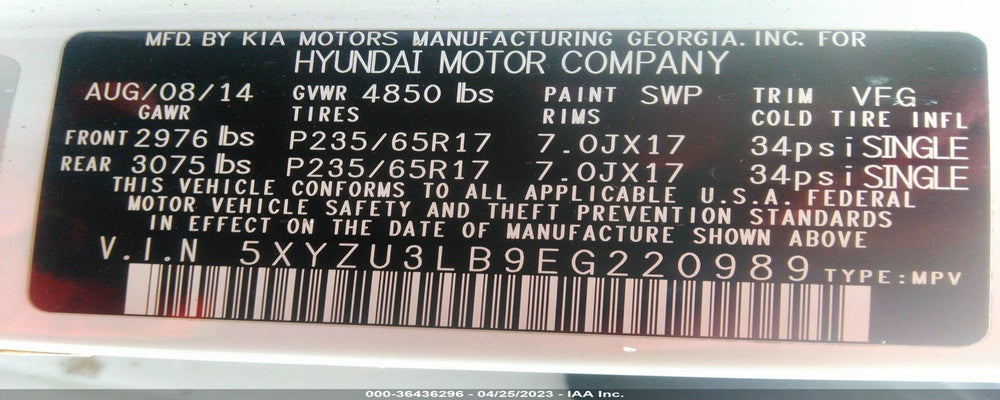 5XYZU3LB9EG220989 2014 HYUNDAI SANTA FE SPORT photo no. 9