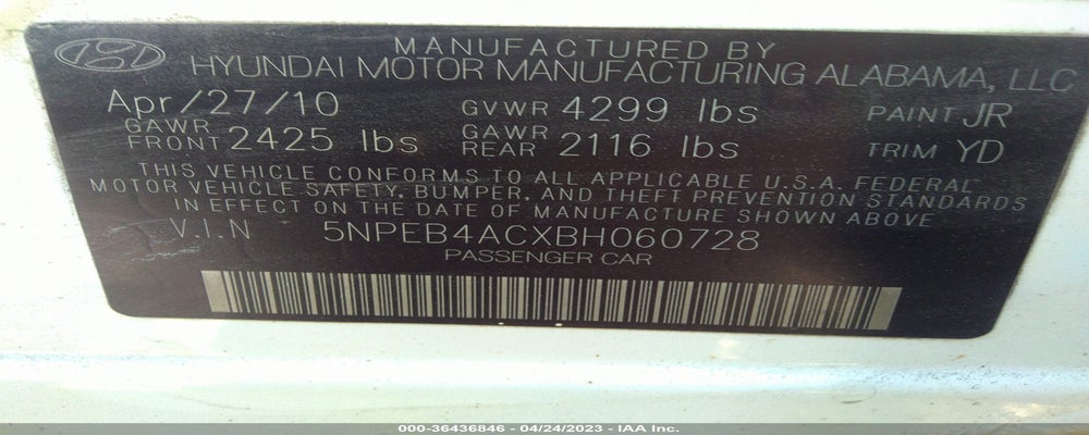 5NPEB4ACXBH060728 2011 HYUNDAI SONATA photo no. 9