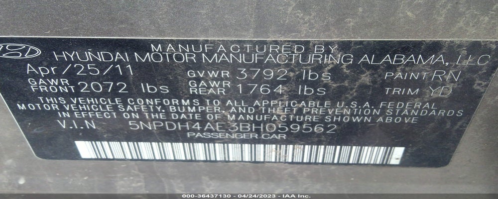 5NPDH4AE3BH059562 2011 HYUNDAI ELANTRA photo no. 9