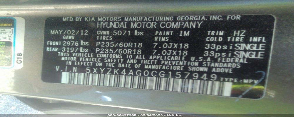 5XYZK4AG0CG157949 2012 HYUNDAI SANTA FE photo no. 9