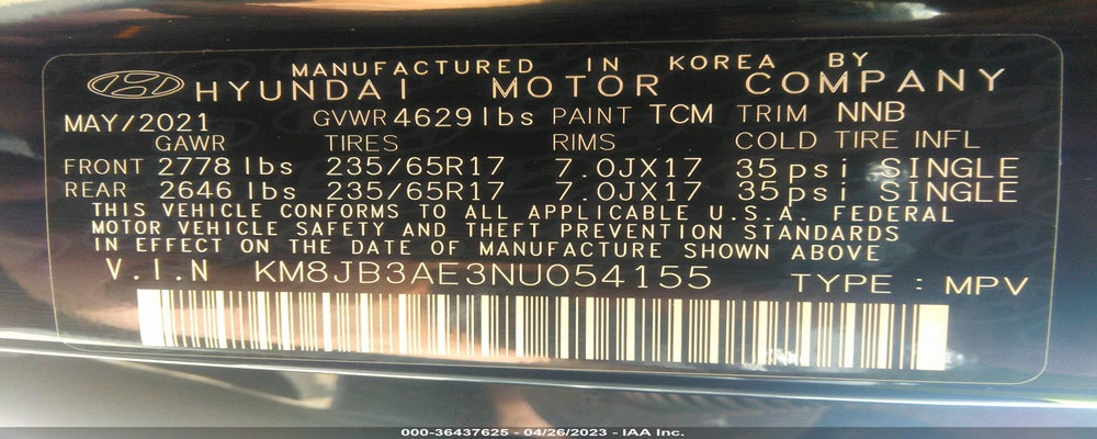 KM8JB3AE3NU054155 2022 HYUNDAI TUCSON photo no. 9