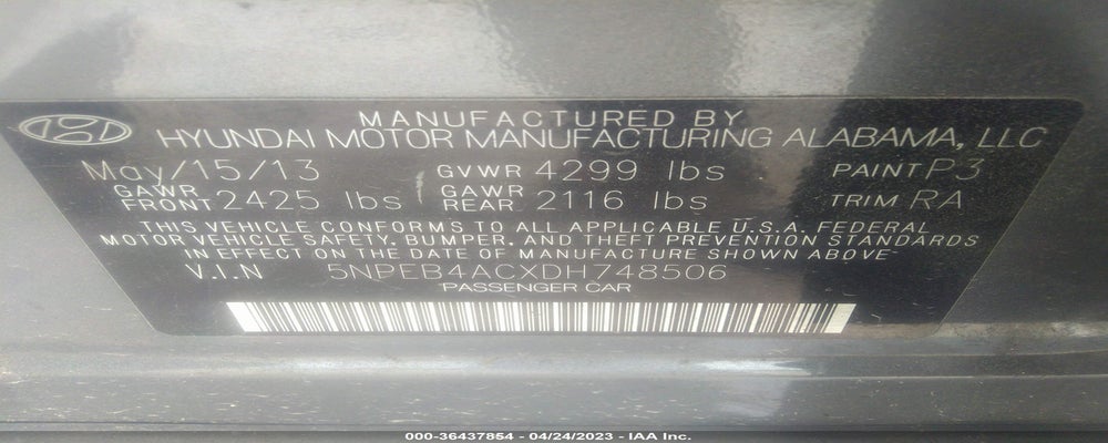 5NPEB4ACXDH748506 2013 HYUNDAI SONATA photo no. 9