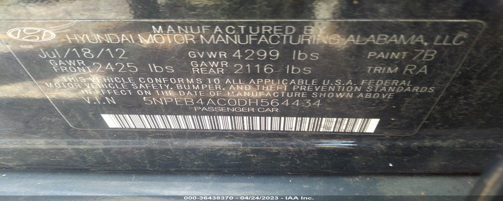 5NPEB4AC0DH564434 2013 HYUNDAI SONATA photo no. 9