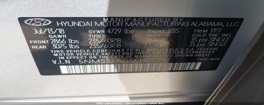 5NMS53AD5KH012967 2019 HYUNDAI SANTA FE photo no. 9