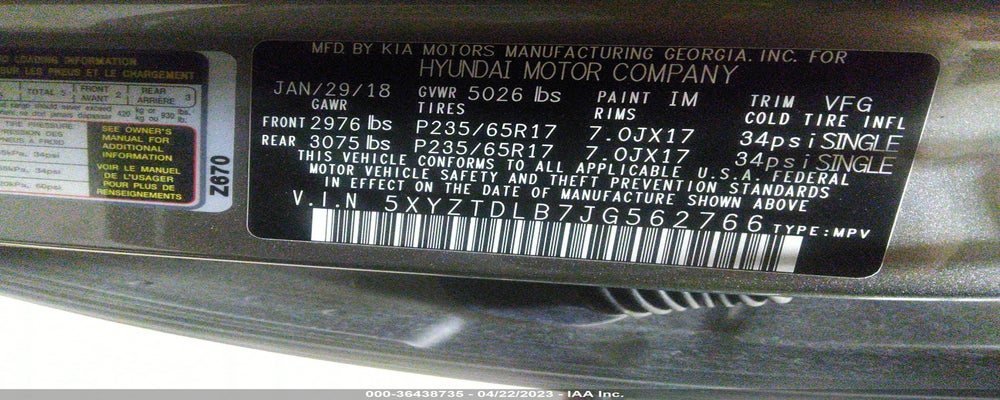 5XYZTDLB7JG562766 2018 HYUNDAI SANTA FE SPORT photo no. 9