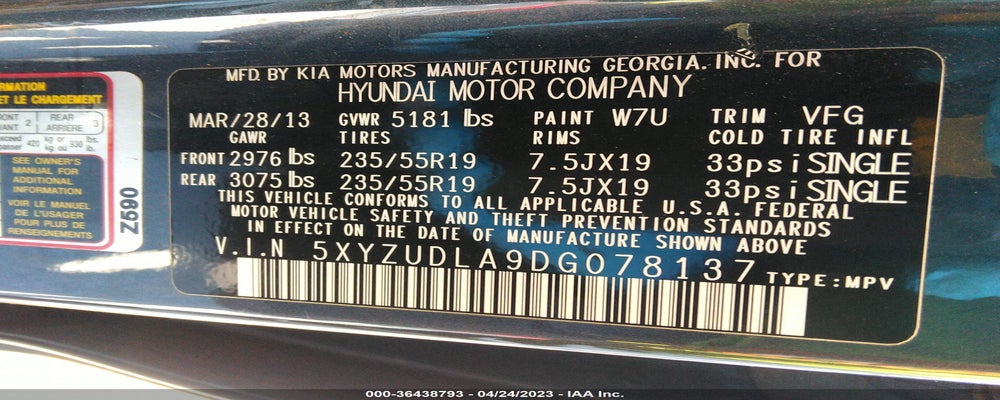 5XYZUDLA9DG078137 2013 HYUNDAI SANTA FE photo no. 9