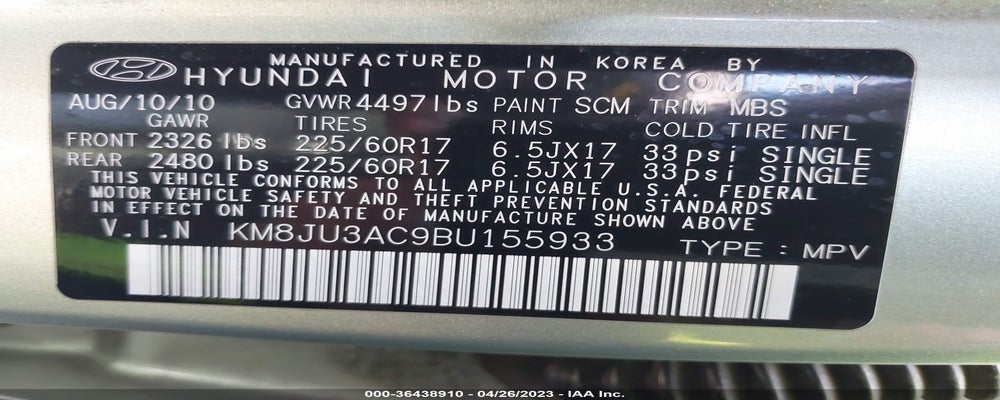 KM8JU3AC9BU155933 2011 HYUNDAI TUCSON photo no. 9