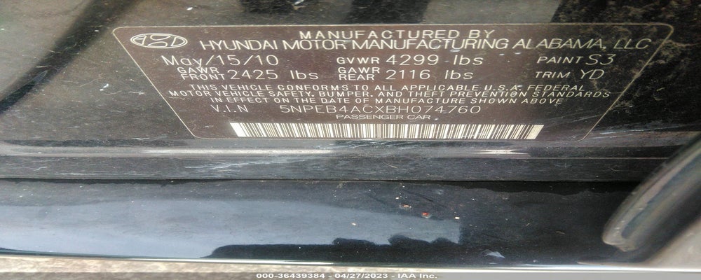 5NPEB4ACXBH074760 2011 HYUNDAI SONATA photo no. 9