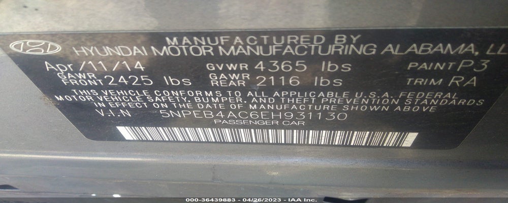 5NPEB4AC6EH931130 2014 HYUNDAI SONATA photo no. 9