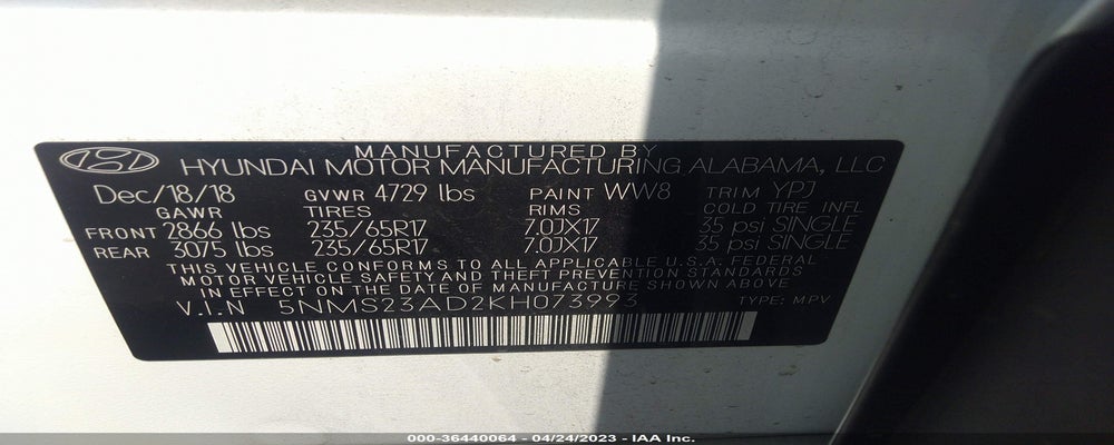 5NMS23AD2KH073993 2019 HYUNDAI SANTA FE photo no. 9