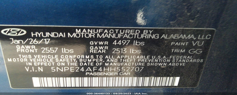 5NPE24AF4HH552707 2017 HYUNDAI SONATA photo no. 9