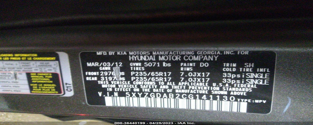 5XYZGDAB2CG141130 2012 HYUNDAI SANTA FE photo no. 9