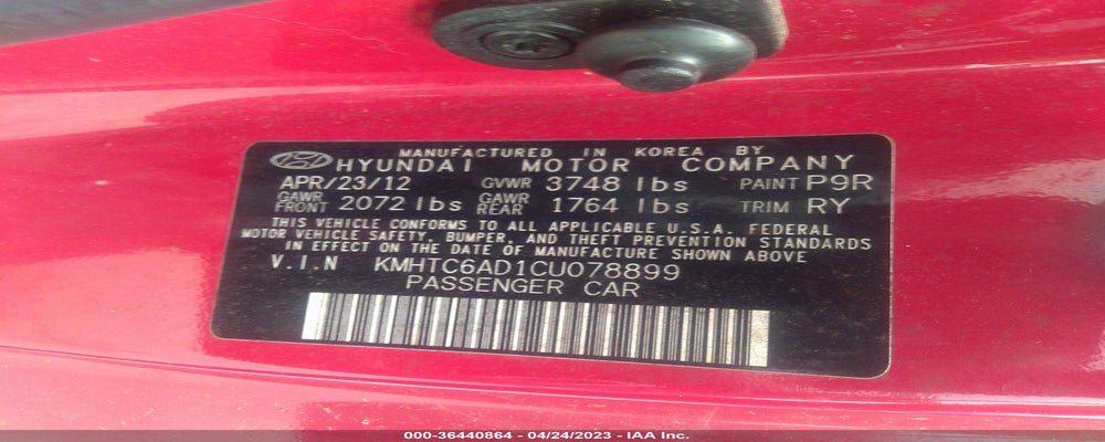 KMHTC6AD1CU078899 2012 HYUNDAI VELOSTER photo no. 9