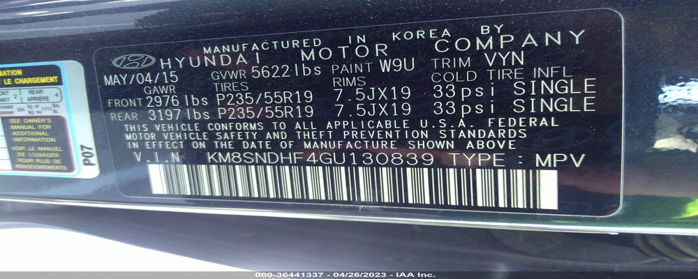 KM8SNDHF4GU130839 2016 HYUNDAI SANTA FE photo no. 9