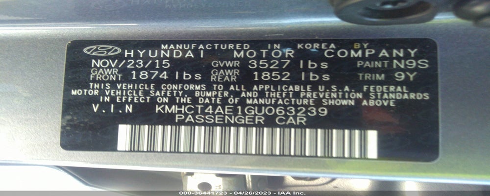KMHCT4AE1GU063239 2016 HYUNDAI ACCENT photo no. 9