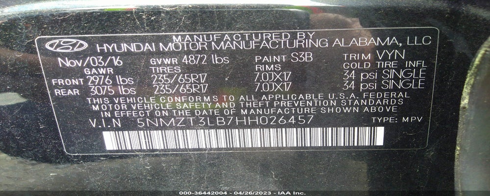 5NMZT3LB7HH026457 2017 HYUNDAI SANTA FE SPORT photo no. 9