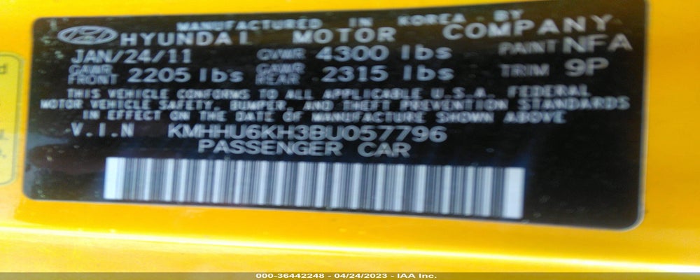 KMHHU6KH3BU057796 2011 HYUNDAI GENESIS COUPE photo no. 9