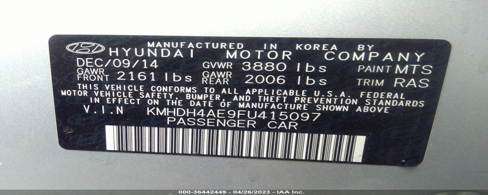 KMHDH4AE9FU415097 2015 HYUNDAI ELANTRA photo no. 9