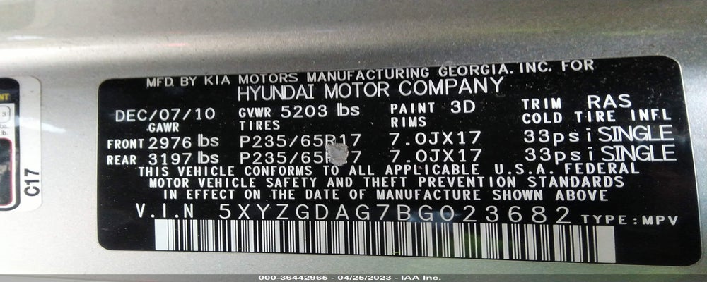 5XYZGDAG7BG023682 2011 HYUNDAI SANTA FE photo no. 9