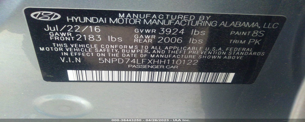 5NPD74LFXHH110122 2017 HYUNDAI ELANTRA photo no. 9