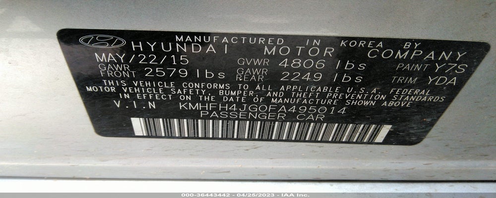 KMHFH4JG0FA495014 2015 HYUNDAI AZERA photo no. 9
