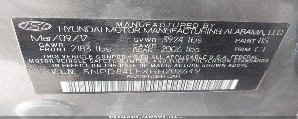 5NPD84LFXHH202649 2017 HYUNDAI ELANTRA photo no. 9