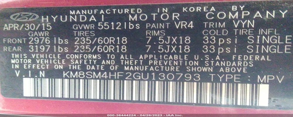 KM8SM4HF2GU130793 2016 HYUNDAI SANTA FE photo no. 9
