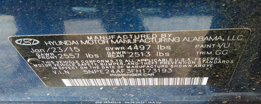 5NPE24AF3FH173193 2015 HYUNDAI SONATA photo no. 9