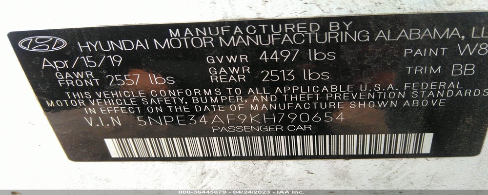 5NPE34AF9KH790654 2019 HYUNDAI SONATA photo no. 9
