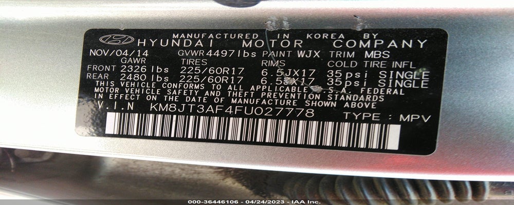 KM8JT3AF4FU027778 2015 HYUNDAI TUCSON photo no. 9