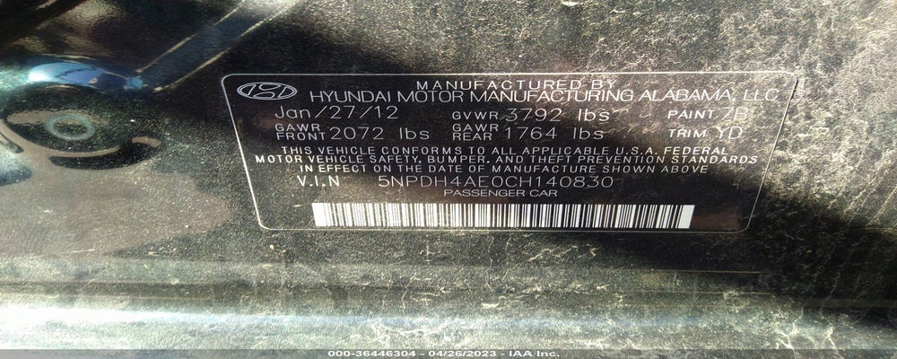 5NPDH4AE0CH140830 2012 HYUNDAI ELANTRA photo no. 9